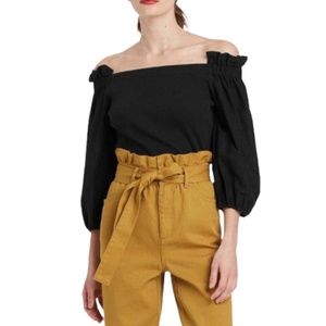 Off The Shoulder 3/4 Balloon Sleeve Top Black